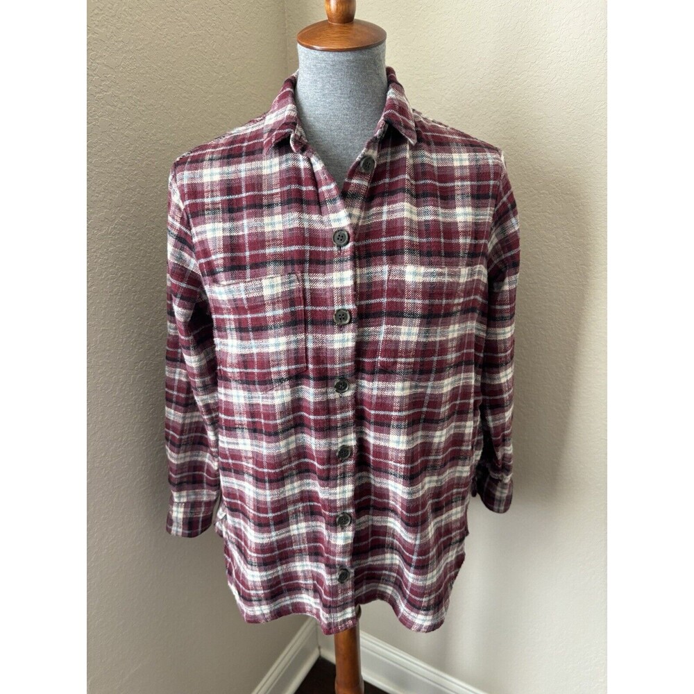 Madewell Women's Size XS Burgundy Plaid Button-Up Flannel Long Sleeve Shirt